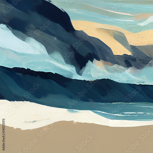 An abstract acrylic style digital coastal seascape