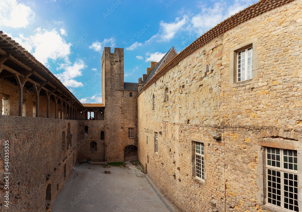 Inner courtyard of the castle in the fortress of Carcassonne.