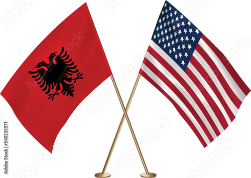 Albania,US flag together.American,Albania waving flag together
