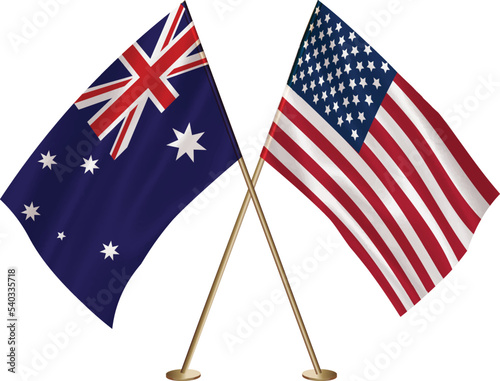 Australia,US flag together.American,Australian waving flag together