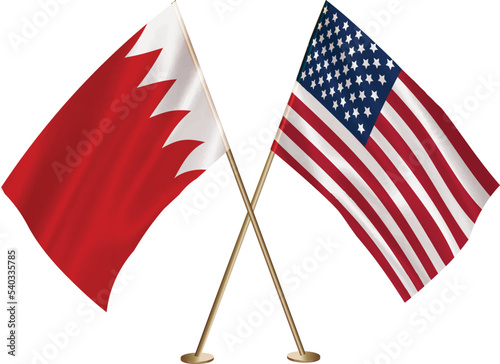 Bahrain,US flag together.American,Bahrain waving flag together