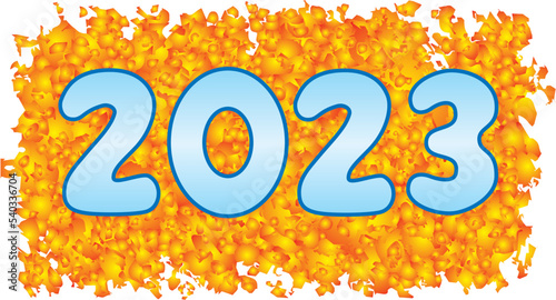 Inscription for the New Year s calendar 2023. Blue colors. Yellow gradients in background. New Year  Christmas  holiday  Christmas. 