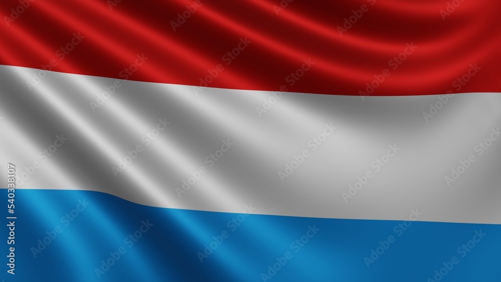  Render of the Luxembourg flag flutters in the wind close-up, the national flag of Luxembourg flutters in 4k resolution, close-up, colors: RGB. High quality 3d illustration