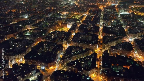 Barcelona, Catalonia, Spain. Flying in the nighte, UHD, 4K