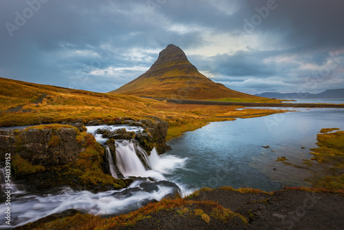 Icelandic landscape - Mount kirkjufell and waterfall Kirkjufellsfoss