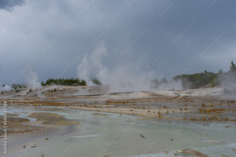 Storm-clouds over Yellowstone Hot Springs