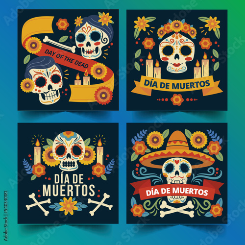 hand drawn flat dia de muertos banners collection vector design illustration