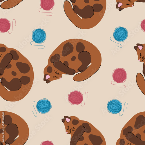Vászonkép Seamless pattern with kittens and balls