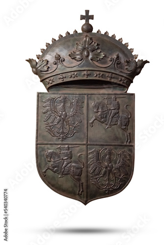 Embossed coat of arms of the Polish Lithuanian Commonwealth isolate. The coat of arms is isolated on a white background.