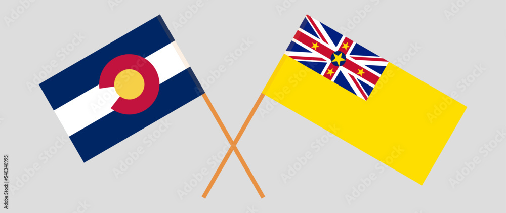 Crossed flags of The State of Colorado and Niue. Official colors. Correct proportion Crossed flags of The State of Colorado and Niue. Official colors. Correct proportion