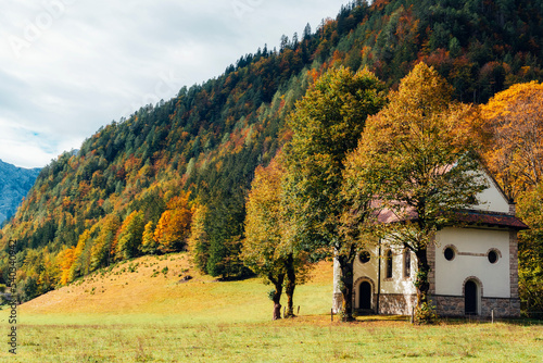 Logar valley or Logarska dolina in the Alps of Slovenia in autumn