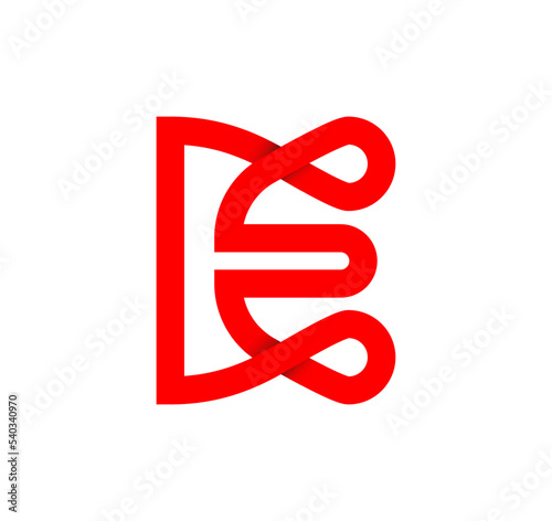 Letter E infinity sign. Cyclic red letter E. Modern natural endless loop. Futuristic logo corporate design.