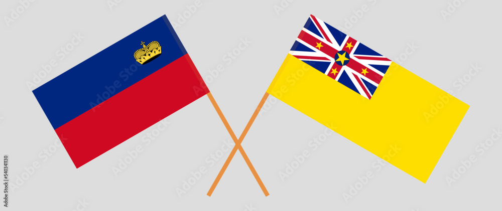 Crossed flags of Liechtenstein and Niue. Official colors. Correct proportion