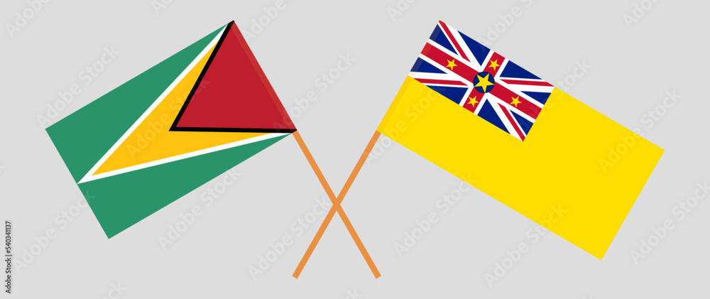 Crossed flags of Guyana and Niue. Official colors. Correct proportion Crossed flags of Guyana and Niue. Official colors. Correct proportion