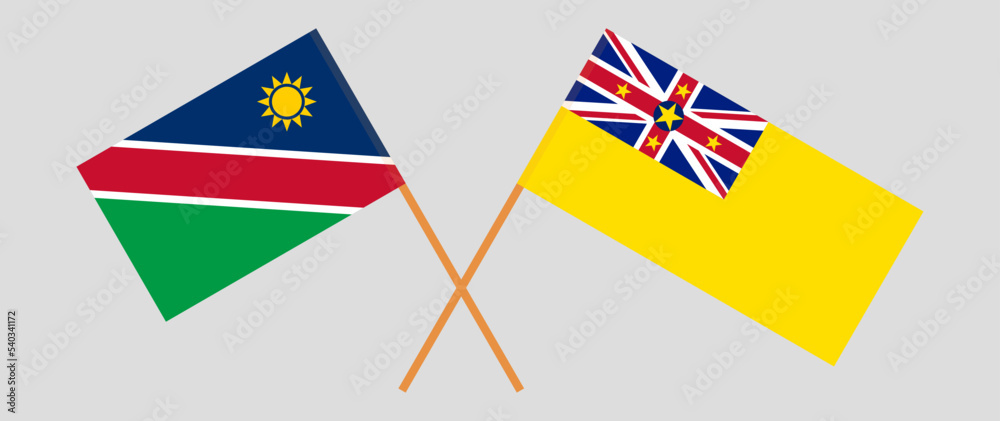 Crossed flags of Namibia and Niue. Official colors. Correct proportion Crossed flags of Namibia and Niue. Official colors. Correct proportion