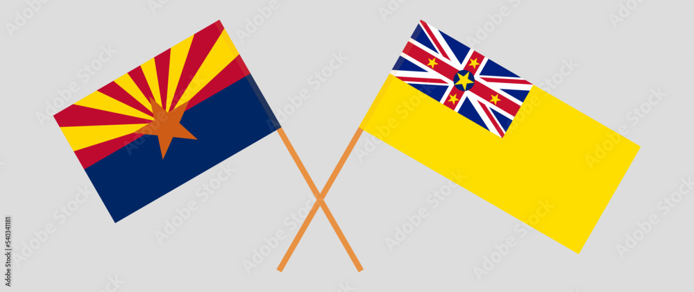 Crossed flags of the State of Arizona and Niue. Official colors. Correct proportion Crossed flags of the State of Arizona and Niue. Official colors. Correct proportion