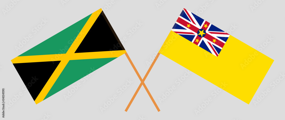 Crossed flags of Jamaica and Niue. Official colors. Correct proportion