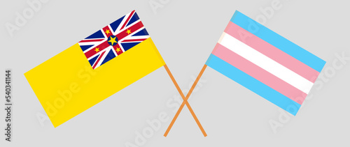 Crossed flags of Niue and Transgender Pride. Official colors. Correct proportion