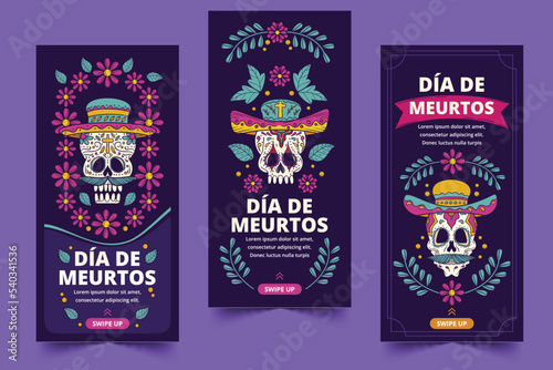 hand drawn dia de muertos banners collection vector design illustration