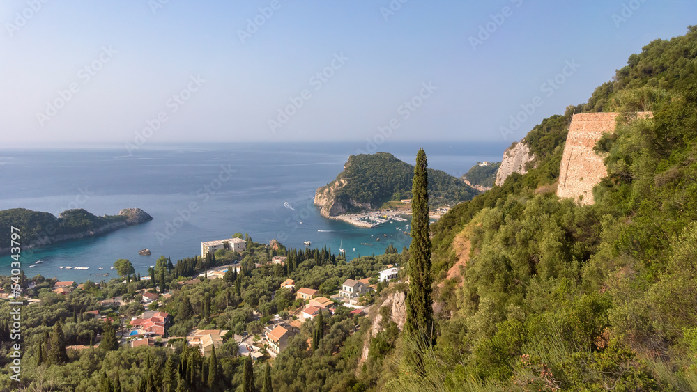 View of Corfu island with Paleokastritsa village