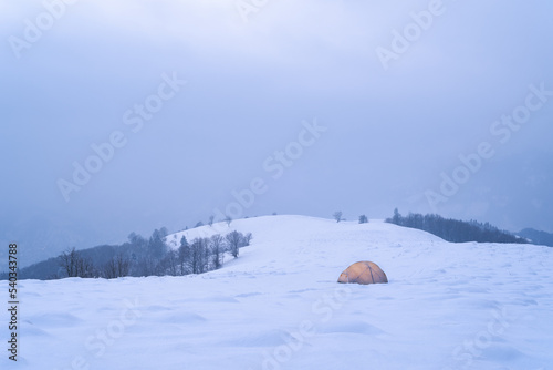 Winter camping with tent