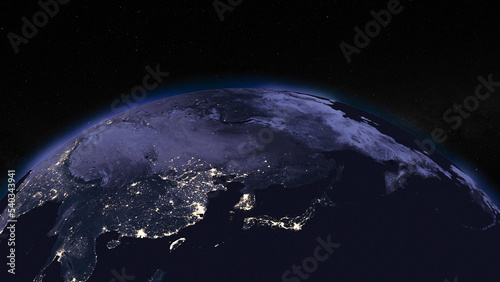 Earth globe by night focused on East Asia