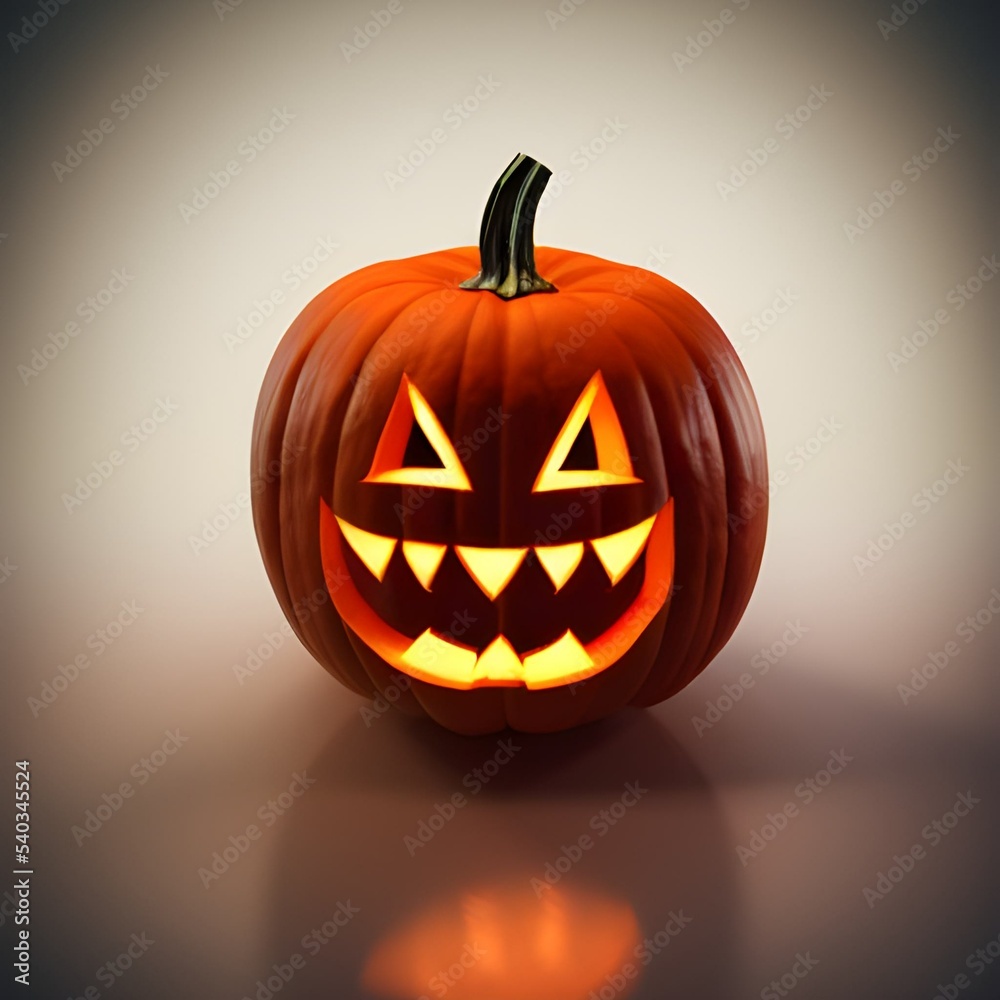 Creepy helloween pumpkin head lighted with candle 3d illustration