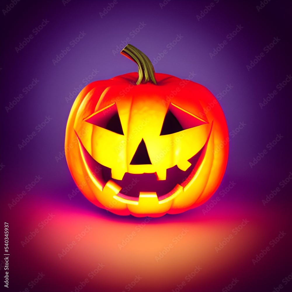 Creepy helloween pumpkin head lighted with candle 3d illustration Creepy helloween pumpkin head lighted with candle 3d illustration