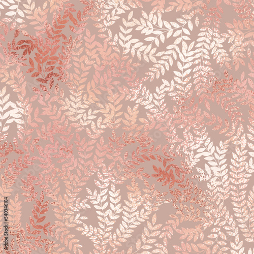 Rose gold. Vector decorative background with rose gold effect. Gold foil texture. Floral background