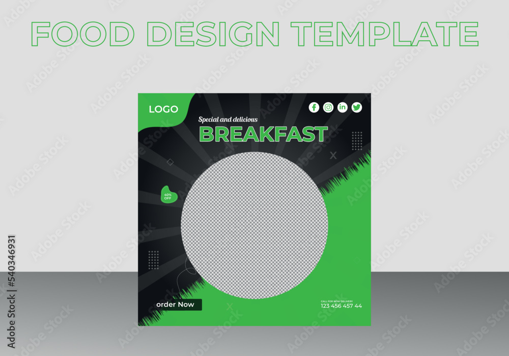 Suitable for restaurant advertising posts and Design template 
Food social media post collection card template
Set a poster template design for posting healthy food on social media.  
