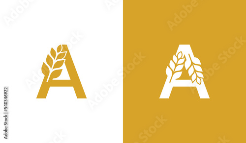 Initial Letter A Wheat Logo Concept symbol sign icon Element Design. Agriculture, Bakery, Grain Logotype. Vector illustration template