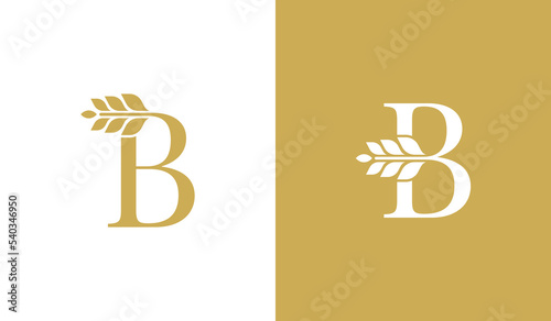 Initial Letter B Wheat Logo Concept symbol sign icon Element Design. Agriculture, Bakery, Grain Logotype. Vector illustration template