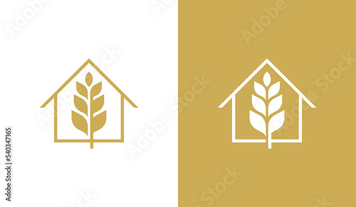 Wheat with Home Logo Concept symbol sign icon Element Design. Agriculture, Bakery, Grain Logotype. Vector illustration template