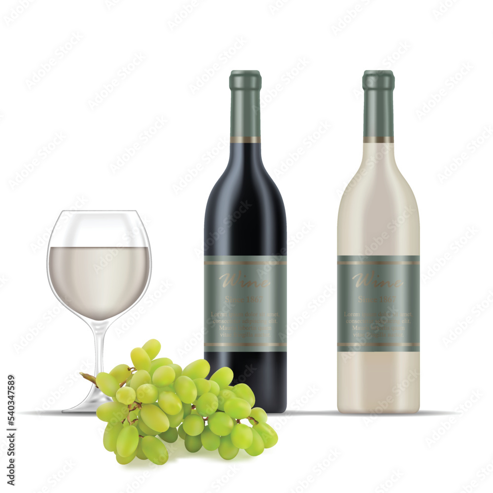 White Wine Bottles and Green Grapes