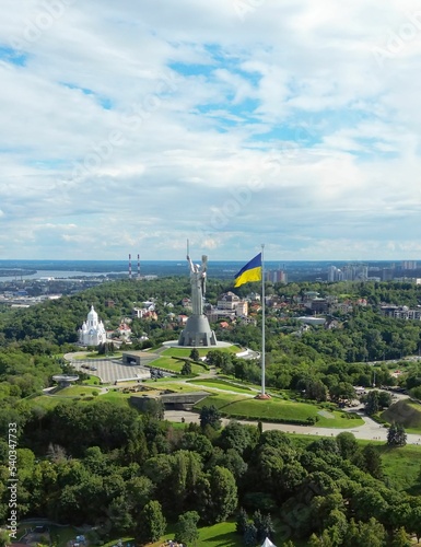 Aerial view of the Dnieper river and the city of Kyiv in Ukraine photo