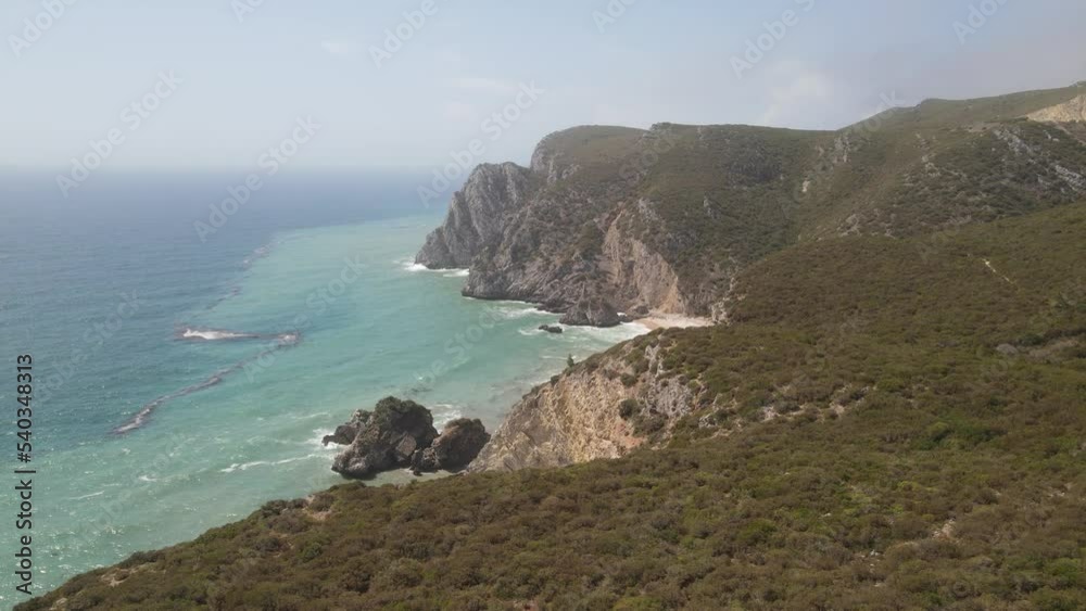 The aerial view of the Atlantic Ocean coast in Portugal