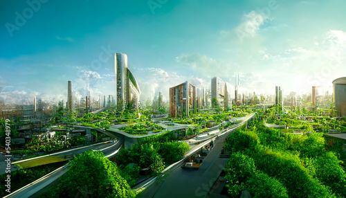 Fotografija Spectacular eco-futuristic cityscape ESG concept full with greenery, skyscrapers, parks, and other manmade green spaces in urban area