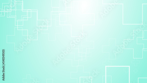 Abstract medical green blue cross pattern white background.