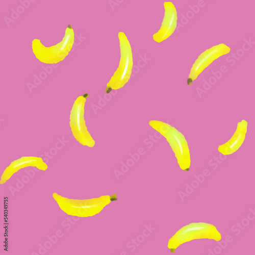 Banana Water color illustration multiple fruits pink background 