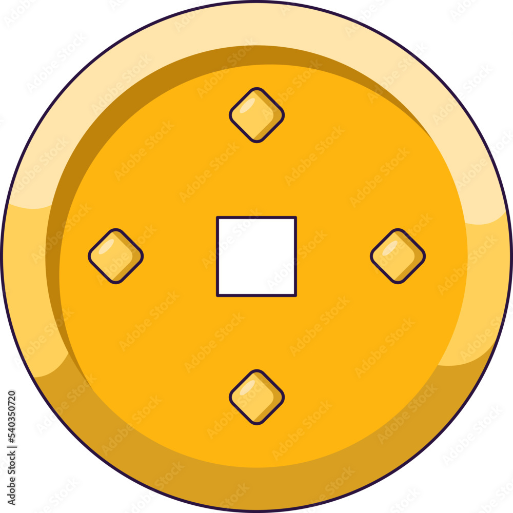 Chinese New Year. Vector detailed cartoon illustration of Chinese gold coin for web sites, articles, books, adverts, apps and other places Chinese New Year. Vector detailed cartoon illustration of Chinese gold coin for web sites, articles, books, adverts, apps and other places
