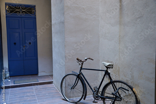 rustic door entrance and bicycle