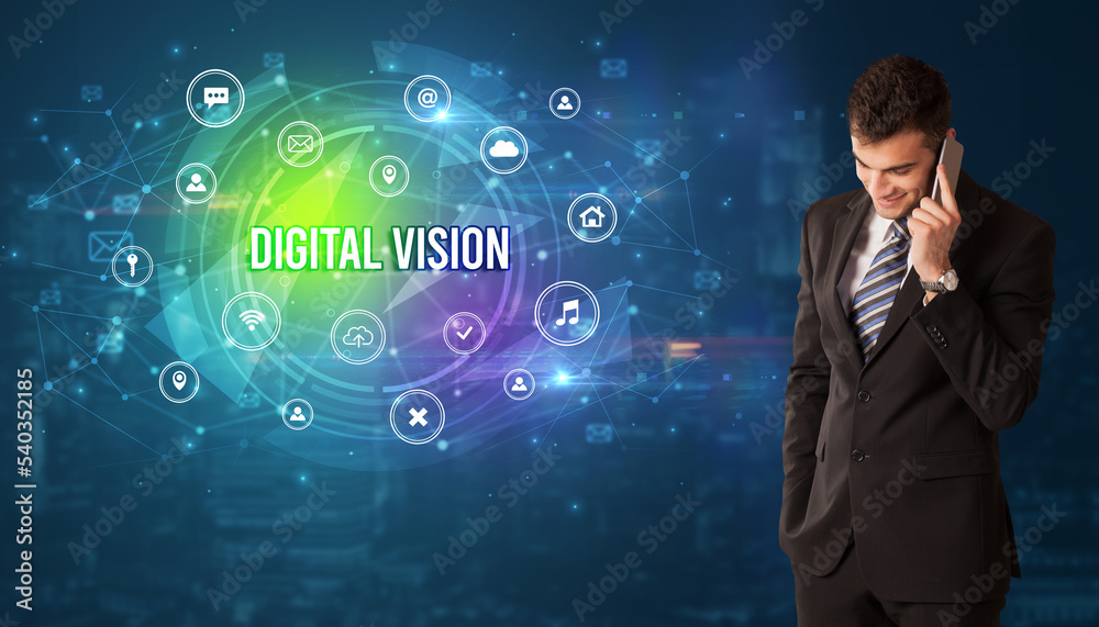 Businessman thinking about modern technology Businessman thinking about modern technology