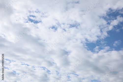 Picturesque view of beautiful blue sky with fluffy clouds