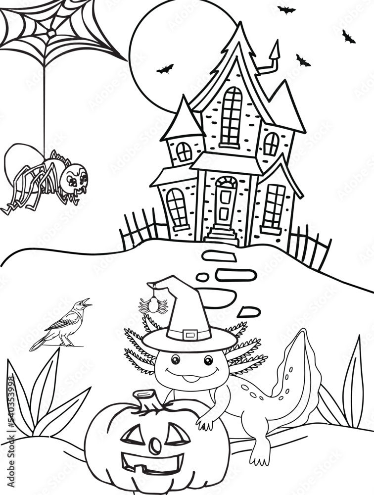 Axolotl Halloween Coloring Page for Kids Stock ベクター | Adobe Stock
