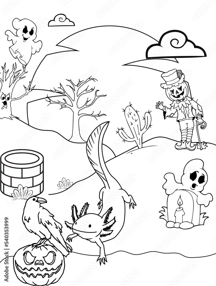 Axolotl Halloween Coloring Page for Kids Stock 벡터 | Adobe Stock