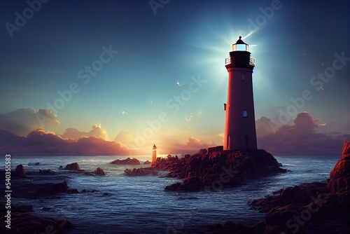 Fotografia Fantasy concept showing a Lighthouse Phare du Petit Minou at sunset, Brittany, France
