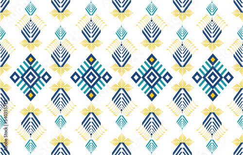 Gemetric ethnic oriental pattern. Traditional sealess pattern cool color tone. Design for background,carpet,wallpaper,clothing,wrapping,batic,fabric,print,tile,vector illustraion.embroidery style. photo