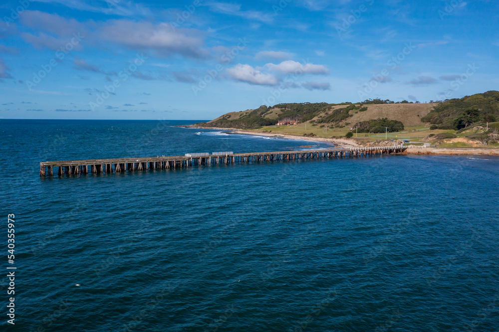 Drone aerial photograph of the Naracoopa Jetty on King Island