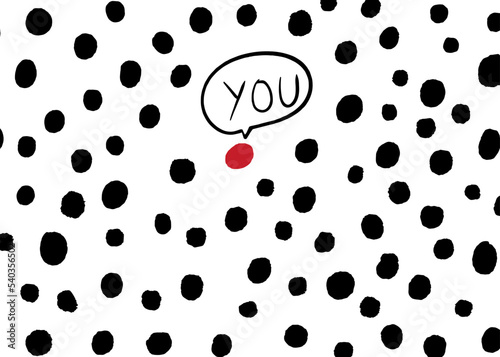 a red dot that symbolizes you between many black dots