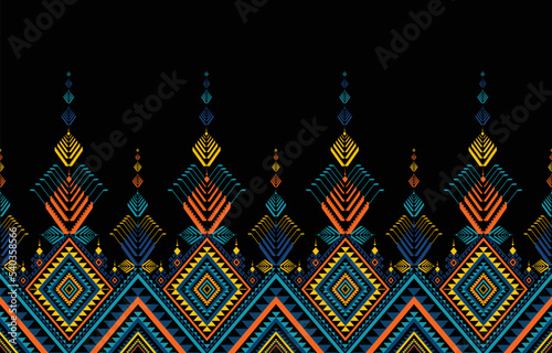 Geometric ethnic Oriental pattern.Dark tone western, aztec, tribal traditional. seamless pattern. fabric, tile, background, carpet, wallpaper, clothing, sarong,wrapping, Batik, fabric,Vector pattern.
